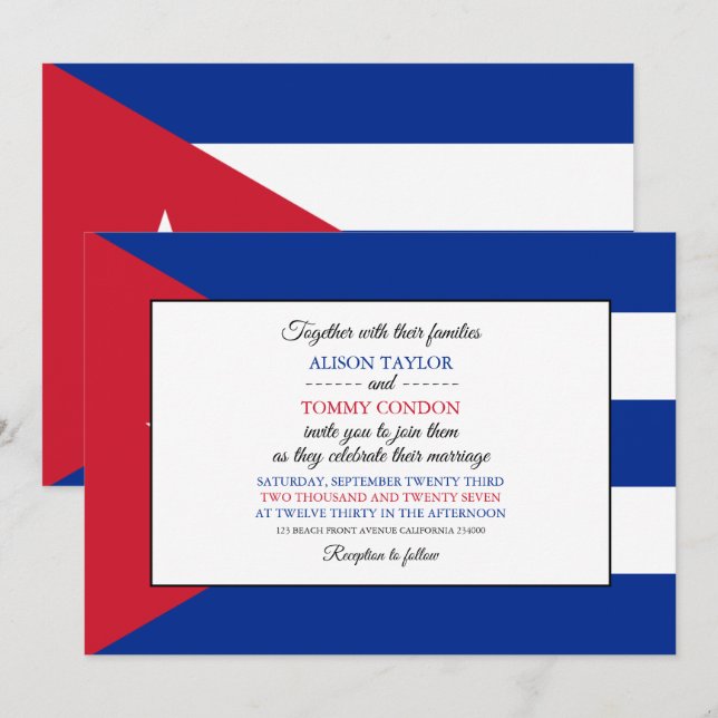 Cuban Flag, Flag of Cuba Wedding Invitation (Front/Back)