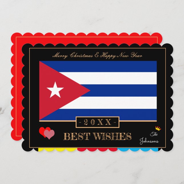 Cuban Flag & Happy New Year/Best Wishes Card Cuba (Front/Back)