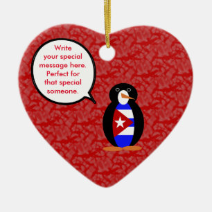 Cuban Flag Holiday Ms. Penguin Talking Ceramic Tree Decoration