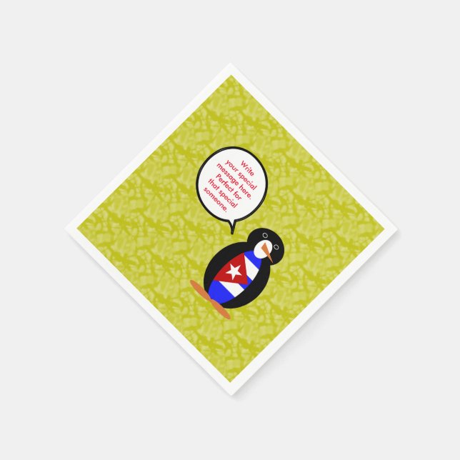 Cuban Flag Holiday Ms. Penguin Talking Napkin (Corner)