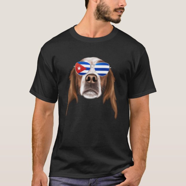 Cuban Flag Irish Red and White Setter Dog Cuba Poc T-Shirt (Front)