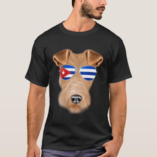 Cuban Flag Wire Fox Terrier Dog Cuba Pocket T-Shirt (Front)