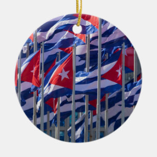 Cuban flags, Havana, Cuba Ceramic Tree Decoration