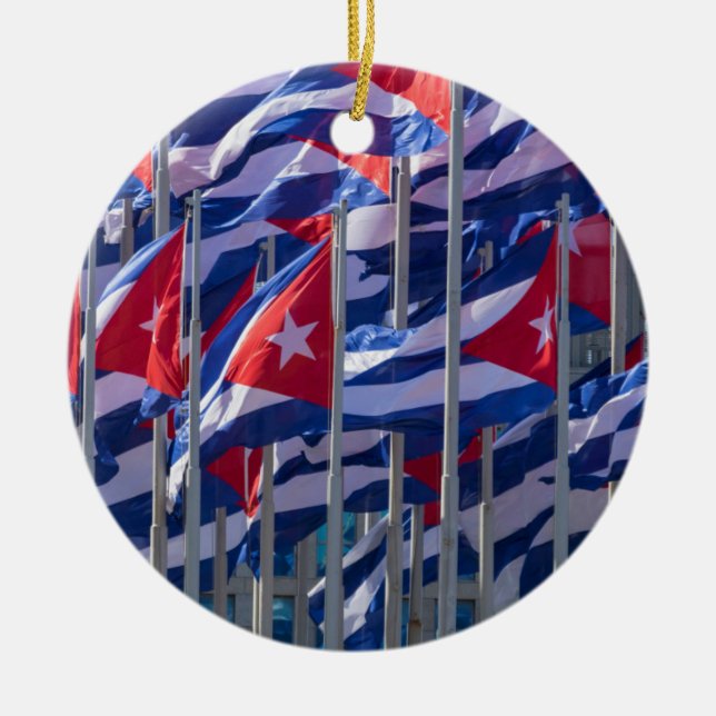 Cuban flags, Havana, Cuba Ceramic Tree Decoration (Front)