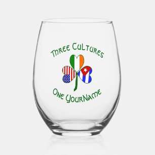 Cuban Irish America Flags Shamrock Personalised Stemless Wine Glass