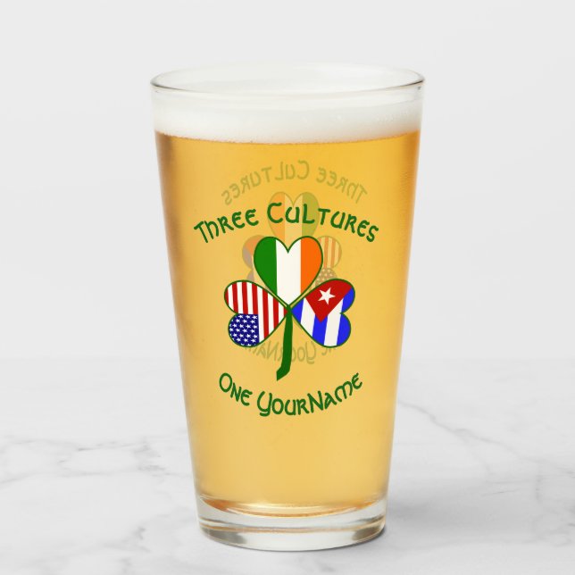 Cuban Irish American Flags Shamrock Personalised  Glass (Front Filled)