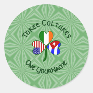 Cuban Irish USA Flags Shamrock Personalised Classic Round Sticker