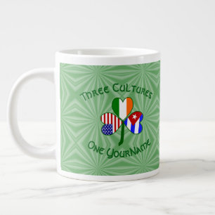 Cuban Irish USA Flags Shamrock Personalised  Large Coffee Mug