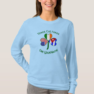 Cuban Irish USA Flags Shamrock Personalised T-Shirt
