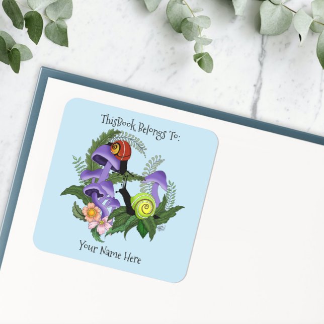 Cuban Snails Purple Mushrooms Bookplate Square Sticker (Creator Uploaded)