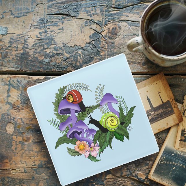Cuban Snails Purple Mushrooms Glass Coaster (Creator Uploaded)