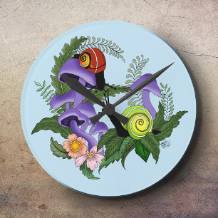 Cuban Snails Purple Mushrooms Round Clock