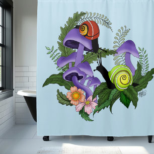 Cuban Snails Purple Mushrooms Shower Curtain