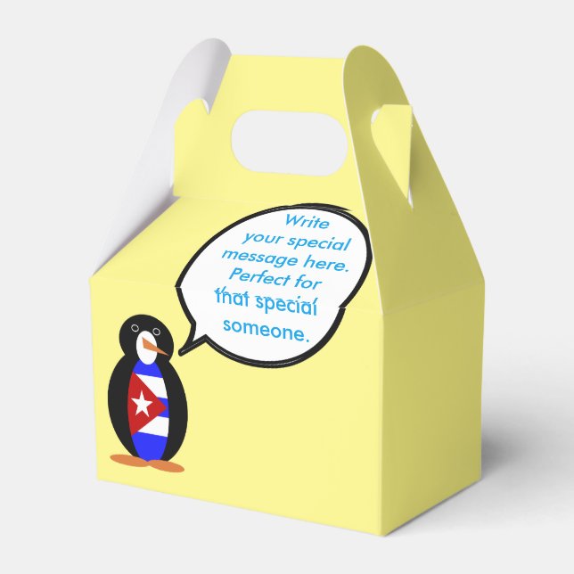 Cuban Talking Ms. Penguin Personalised  Favour Box (Back Side)