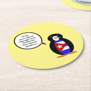 Cuban Talking Ms. Penguin Personalised Round Paper Coaster