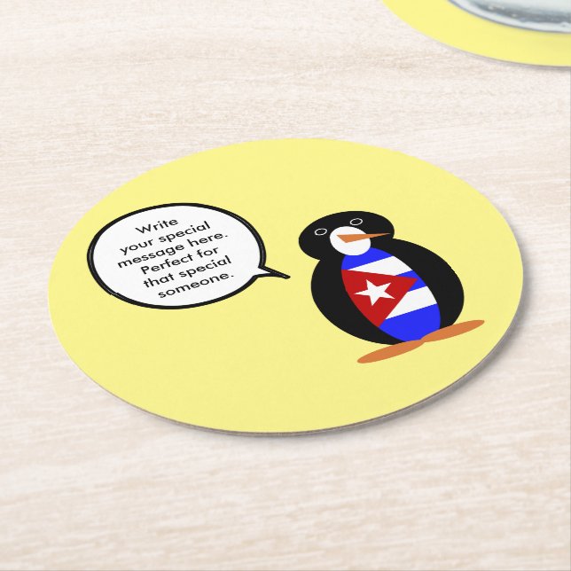 Cuban Talking Ms. Penguin Personalised  Round Paper Coaster (Angled)