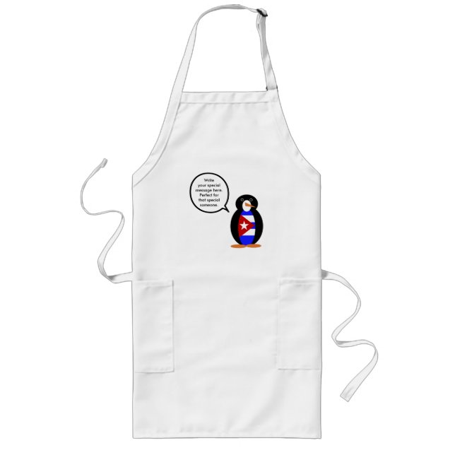 Cuban Talking Ms. Penguin Personalized  Long Apron (Front)