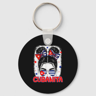 Cubanita Cuban Cuba Flag Girl Hispanic Heritage Mo Key Ring