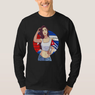 Cubanita Girl Cuba Flag Hispanic Cuban Pride T-Shirt