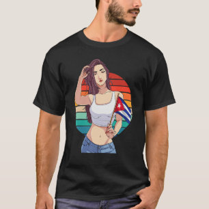 Cubanita Girl Cuba Flag Hispanic Cuban Pride Vinta T-Shirt