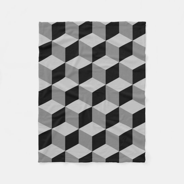 Cube Big Pattern Black & Greys Fleece Blanket (Front)