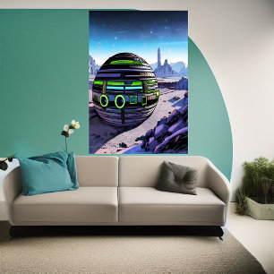 Cube building on a alien planet   AI Art Poster