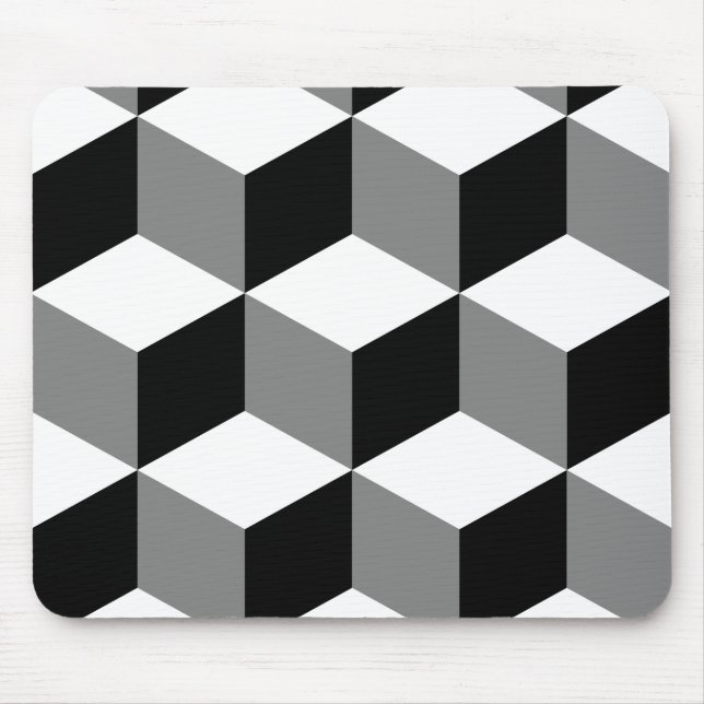 Cube Large Pattern Black White & Grey Mouse Mat (Front)