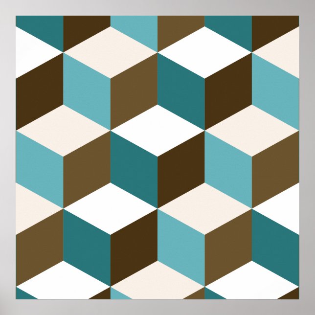 Cube Lg Ptn Teals Brown Cream & White Poster (Front)
