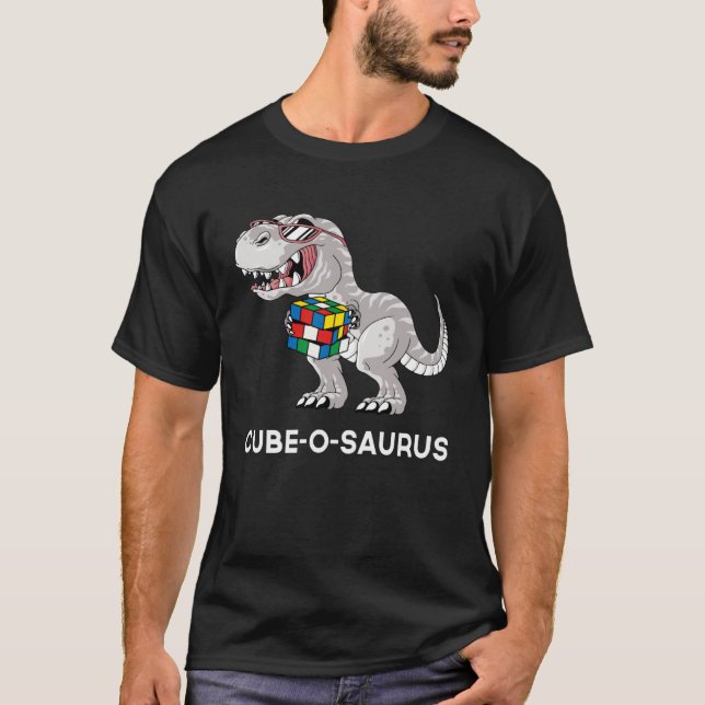 Cube o saurus  Competitive Speed Cubing Dinosaur T-Shirt (Front)