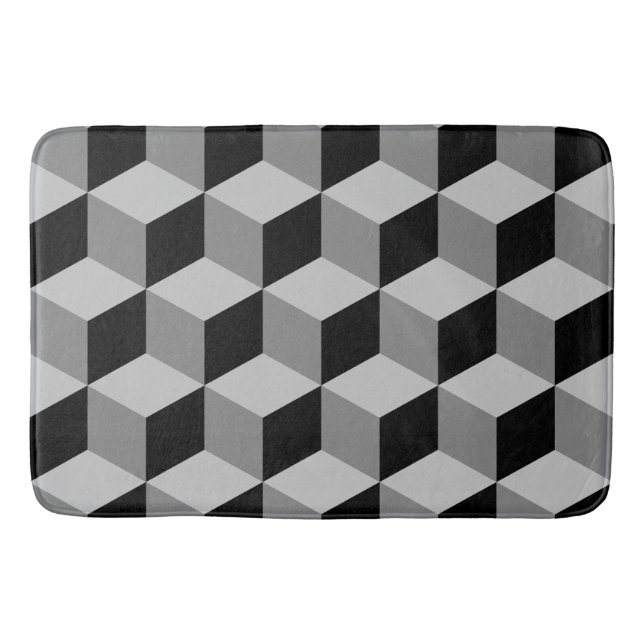 Cube Pattern Black & Greys Bath Mat (Front)