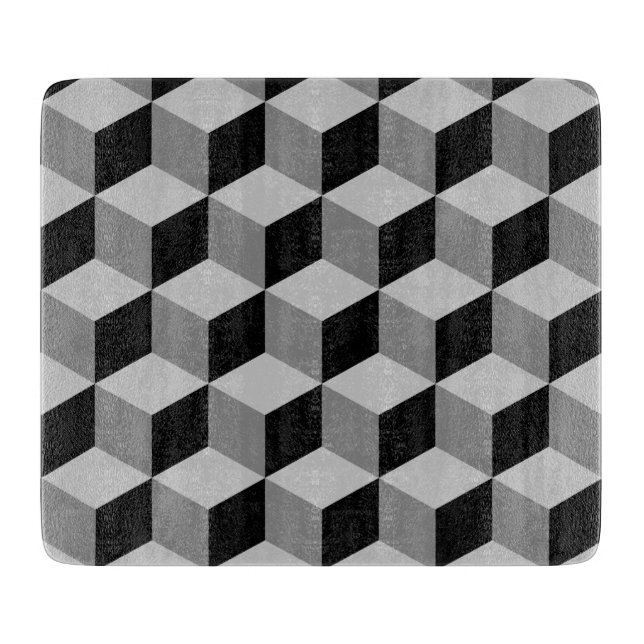 Cube Pattern Black & Greys Cutting Board (Front)