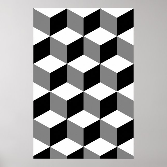 Cube Pattern Black White & Grey Poster (Front)