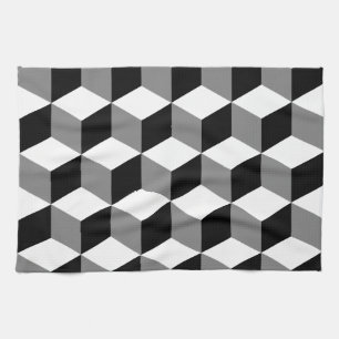 Cube Pattern Black White & Grey Tea Towel