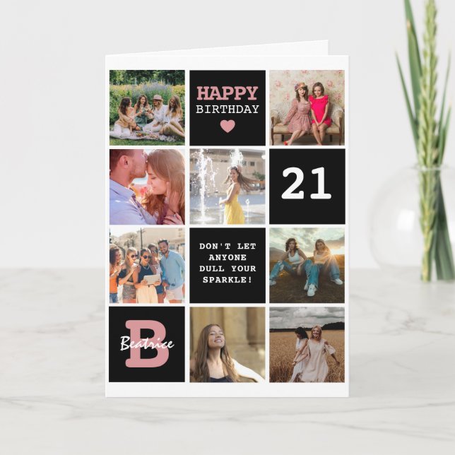 Cube Personalised Text & Photo Grid Birthday Card (Front)