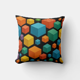 Cubes galore on black Throw Cushion