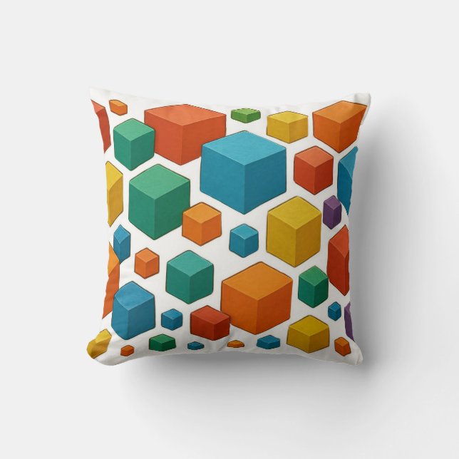 Cubes galore on white Throw Cushion (Front)