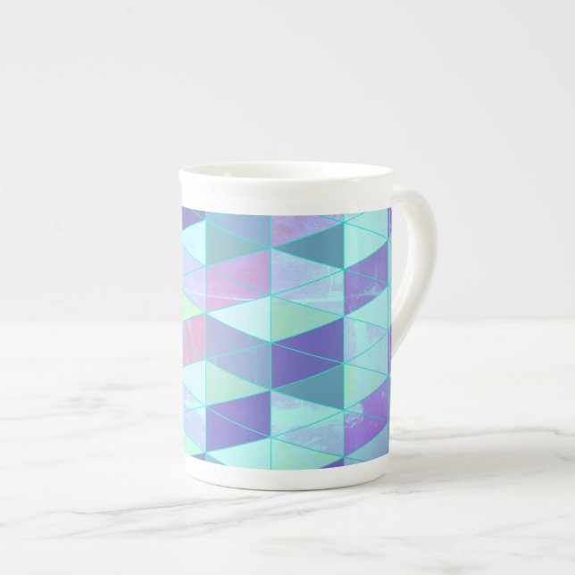Cubes Into Triangles Geometric Pattern Bone China Mug (Front Right)