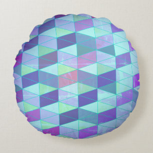 Cubes Into Triangles Geometric Pattern Round Cushion