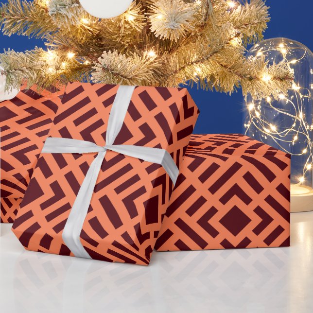 Cubes Orange Brown Minimal Pattern Wrapping Paper (Holidays)