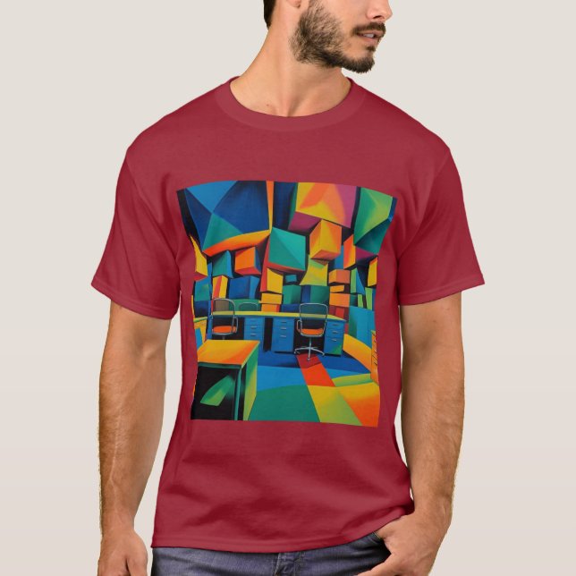Cubescape Office – Abstract Surreal Art Tee (Front)