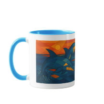 cubic-style cup with dolphin