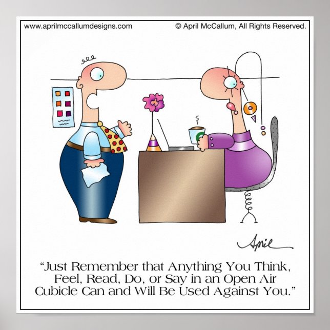 CUBICLE LOVE Cartoon Poster by April McCallum (Front)