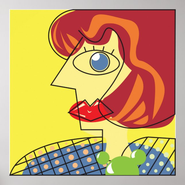 Cubism female portrait colorful poster (Front)