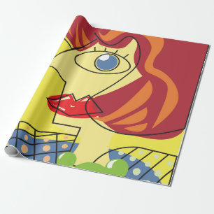 Cubism female portrait colorful wrapping paper
