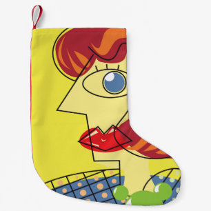 Cubism female portrait colourful small christmas stocking