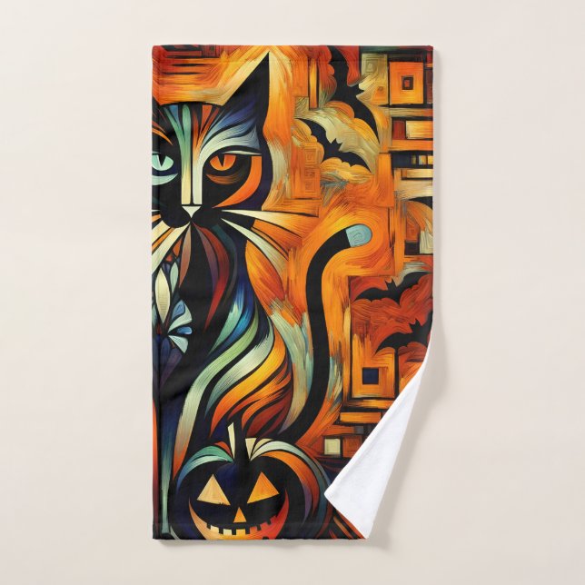 Cubism Halloween Cat Bath Towel Set (Hand Towel)