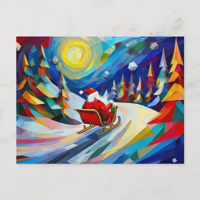 Cubism Santa Christmas Holiday Postcard (Front)