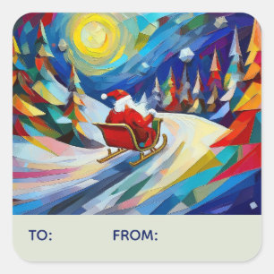 Cubism Santa Christmas Holiday To From Square Sticker