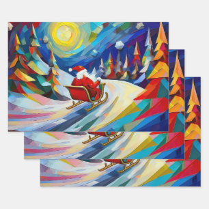 Cubism Santa Christmas Holiday  Wrapping Paper Sheet