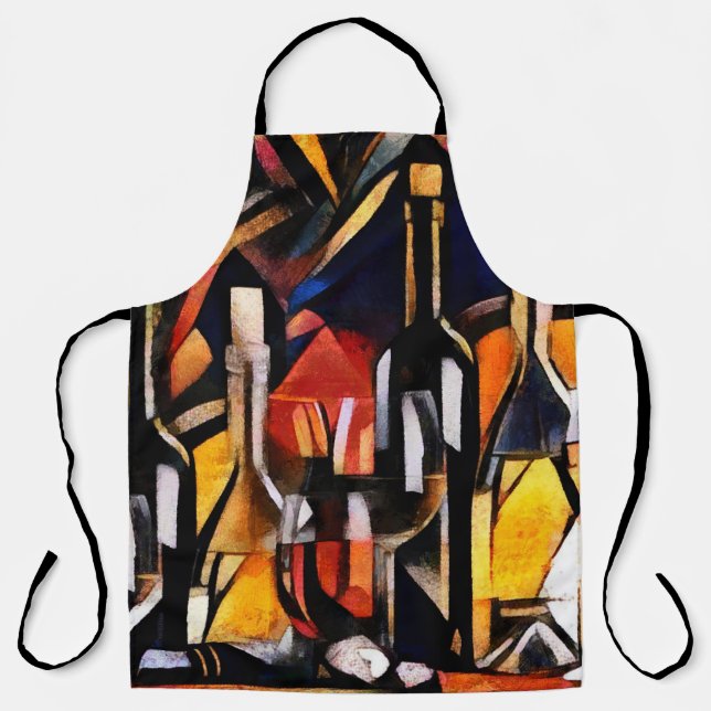 Cubism Wine Themes: Bottles & Grapes Apron (Front)